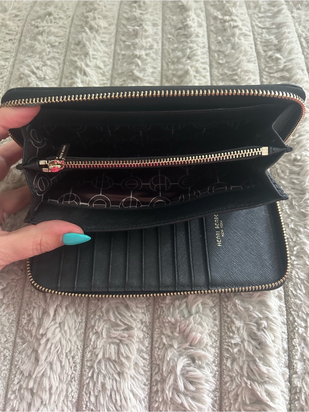 henri bendel Black Zip-Around Saffiano Leather Wallet with Gold Logo - Picture 5 of 5